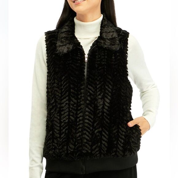 Alfred Dunner black faux fur vest Size L - Picture 1 of 7
